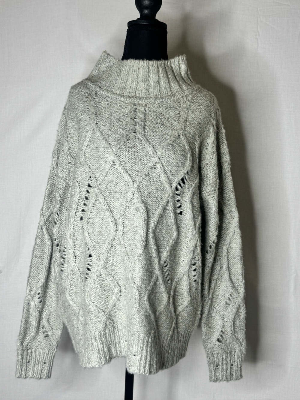 Sundance Womens Light Gray Cable Knit Mockneck Oversized Sweater Sz S Cozy